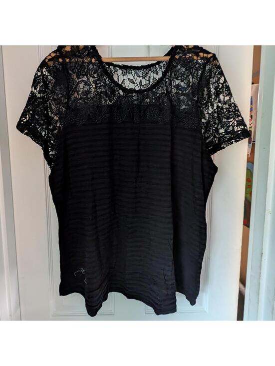 Lane Bryant Tops - Lane Bryant Black Lace Yoke Short Sleeve Top